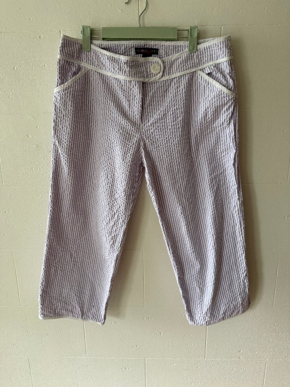 Oscar Leopold | White Purple Cotton Striped PJ Look Casual Capris | Size 12